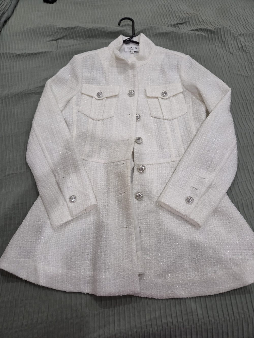 Chanel White Tweed Button-Front Jacket